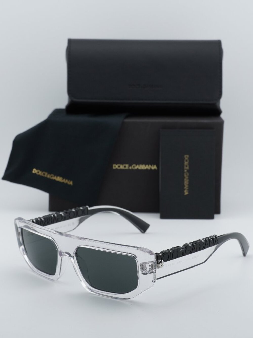 Dolce & Gabbana DG6203 313387 Rectangle Sunglasses - Transparent\Dark Grey